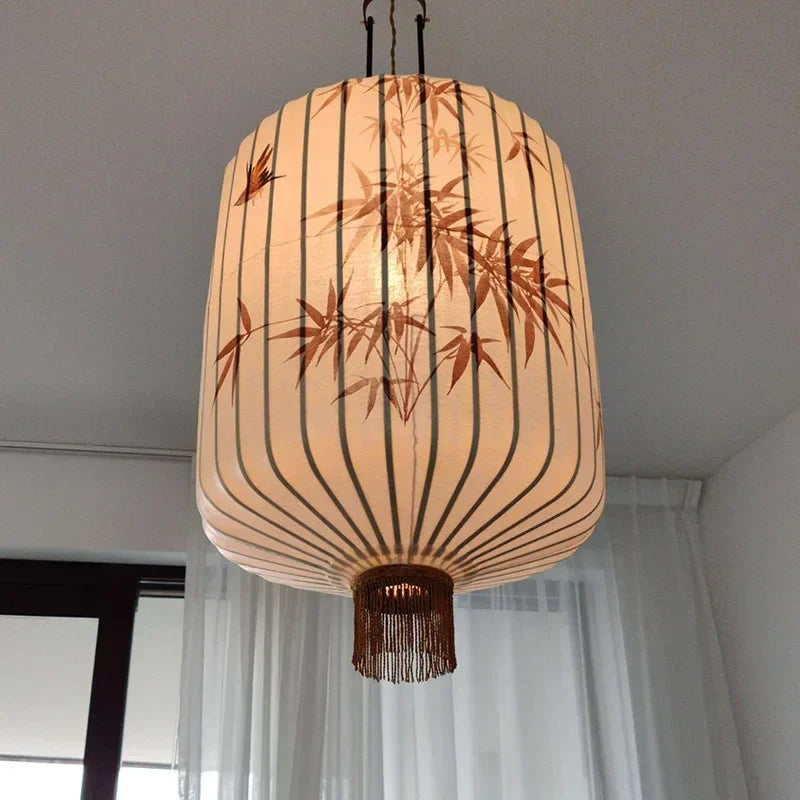 Medieval Zen Retro Fabric LED Pendant Lamp Living Room Restaurant Bedroom Homestay Art Lantern Chandelier Indoor Decor Lighting