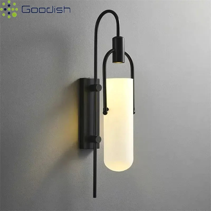 Black & Gold Glass Wall Light – Minimalist LED Sconce for Bedroom, Bathroom & Living Room