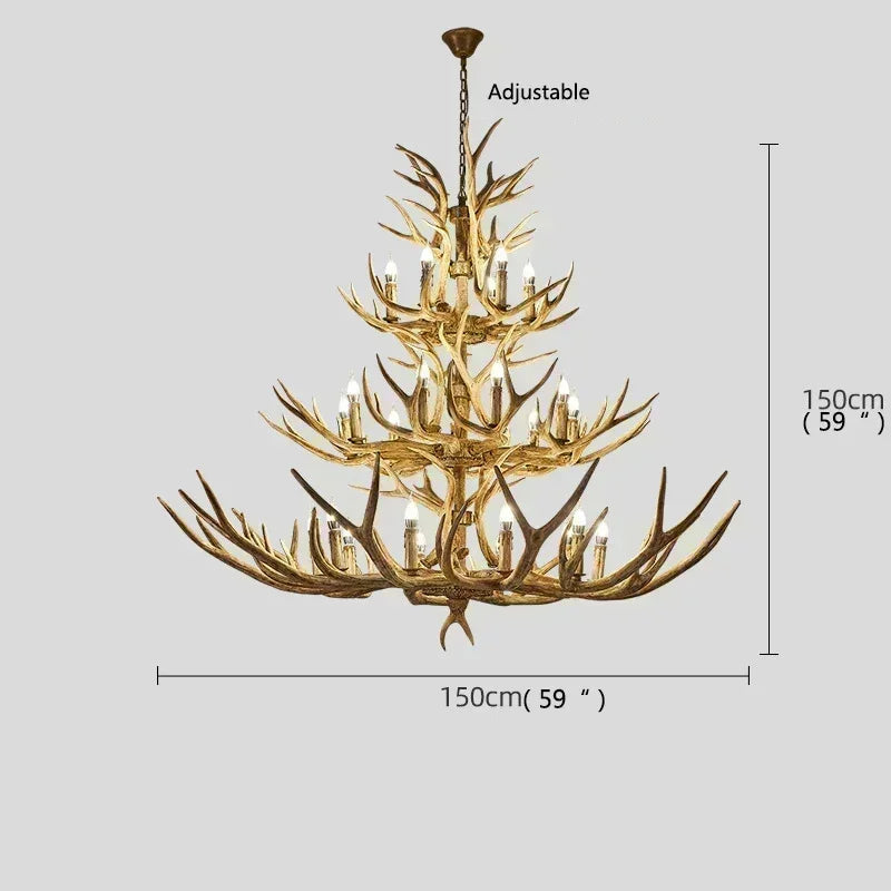 Christmas Style Antler Deer Chandelier for Living Room Loft Large Resin Deer Hanging Lamp Fixture Farmhouse BIg Hanging Light