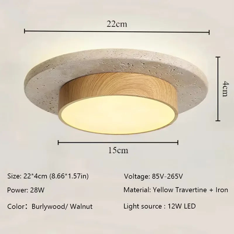 Wabi Sabi Travertine LED Ceiling Lamp Retro Cream Yellow Ceiling Light Bedroom Living Room Natural Stone Ceiling Light