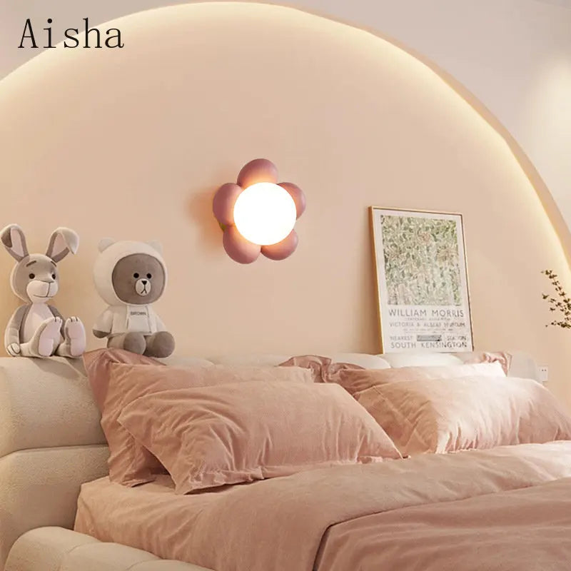Children's Bedroom Wall Lamp Boys' Bedroom Bedside Sconces Nursery Amusement Park Flower Decorative LED Lighting Fixture