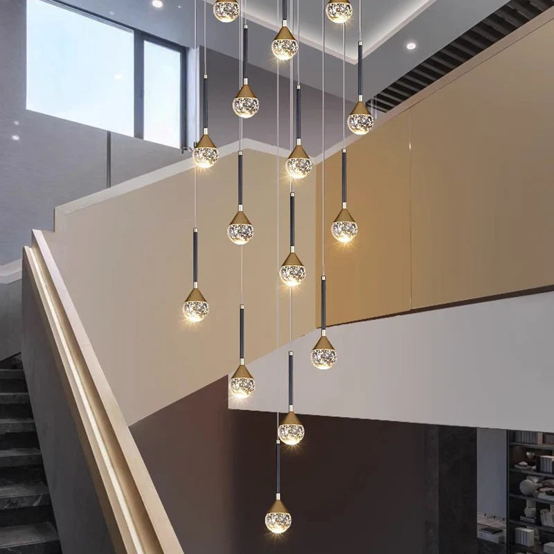Nordic crystal lamps home decor Chandelier Glass ball living dining room Staircase Duplex indoor High-rise Ceiling Pendant light
