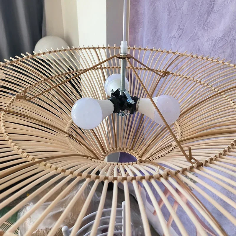 Handmade Rattan Weaving Creative Led Chandelier Restaurant Bar Chinese Tea Room Homestay Bedroom Pendant Lamp Art Decor Lighting