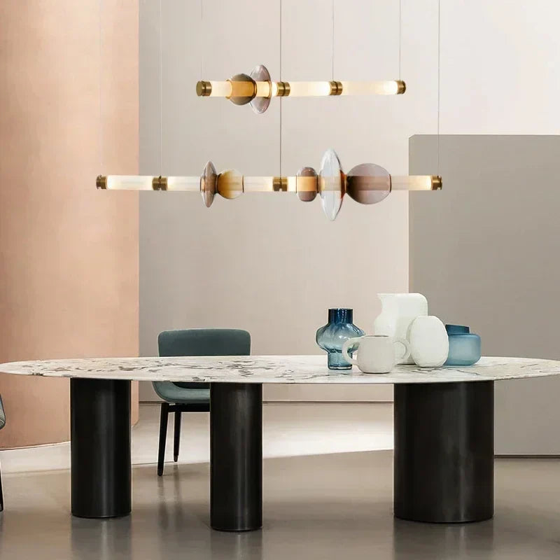 Nordic Linear Glass Pendant Light – Modern Dining Table Chandelier