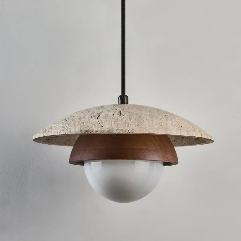 Modern Wood & Stone Pendant Light LED – Minimalist Nordic Hanging Lamp for Bedroom & Dining Room