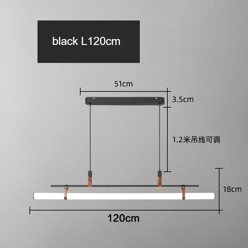 Modern Linear LED Pendant Light with Metal Frame – Minimalist Dining Table Hanging Lamp