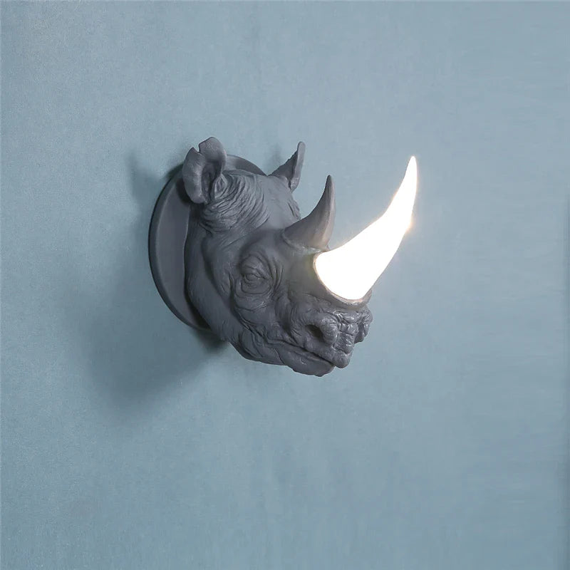 Modern Resin Wall Lamp Creative Rhinoceros Head Decorative Lighting Living Room Bedroom Study Light Fixtures Indoor Wall Lights
