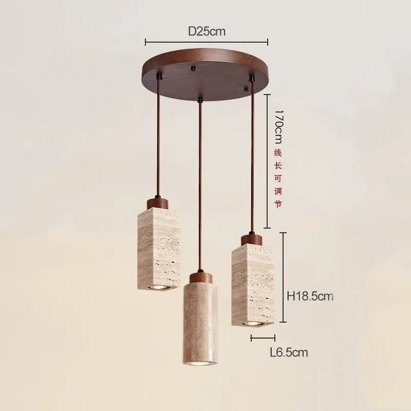 Wabi-Sabi Travertine Pendant Light – Japanese Marble Hanging Lamp