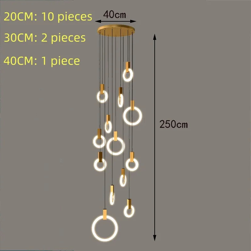 Nordic Simple LED Glass Pendant Lights Living Room Staircase Ring Creative Restaurant Bedroom Study Chandelier Home Decor Lamps