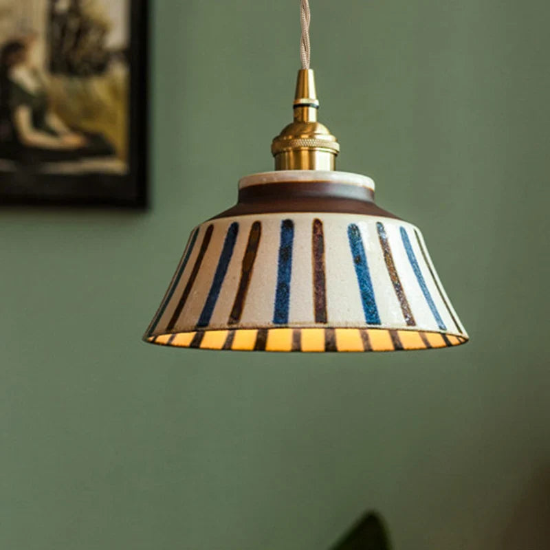 Chinese-style retro tea room colored glazed ceramic blue-and-white pendant lamp, Chinese ancient style nostalgic homestay dining