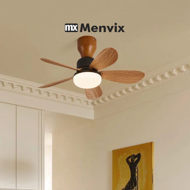 Nordic Simple Stylish Bedroom Flush Ceiling Fan With LED Light