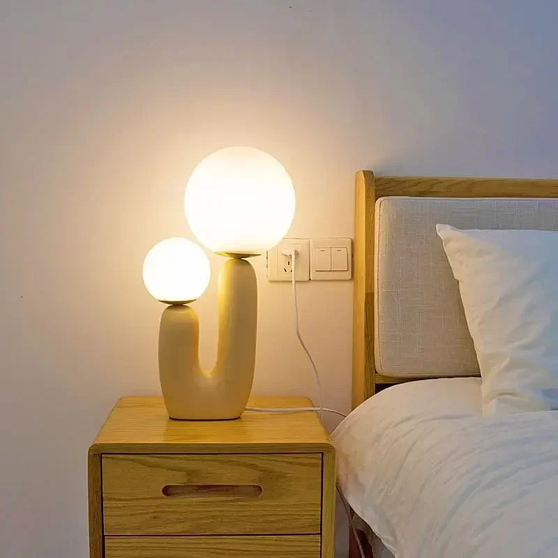 Nordic Dual Head Table Lamp LED – Modern Glass Bedside Lamp for Bedroom & Study