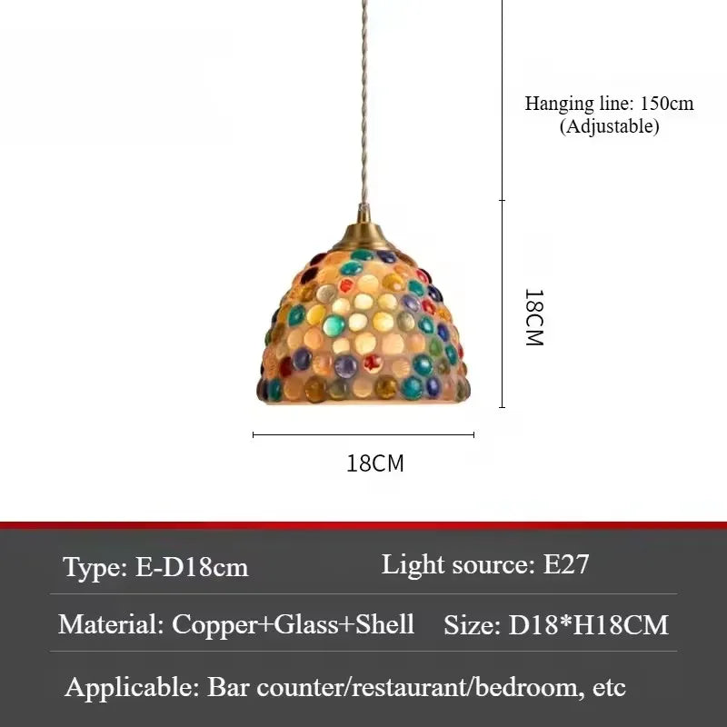 Scandinavian Mosaic Shell Pendant Light – Colorful Mediterranean Hanging Lamp