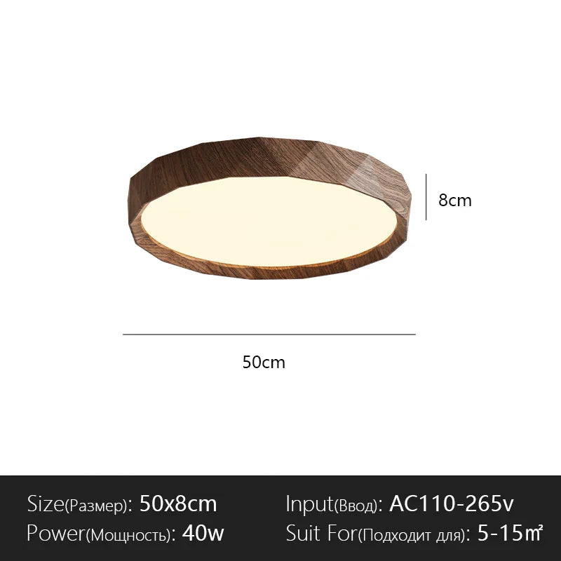 Nordic Walnut Colored Ceiling Light Retro And Minimalist Circular And Minimalist Eye Protection Bedroom Lighting Fixtures