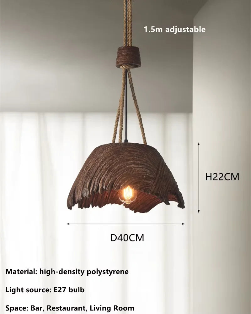Rustic Wabi Sabi Hemp Rope Pendant Light – Vintage Hanging Lamp for Dining Room & Bar