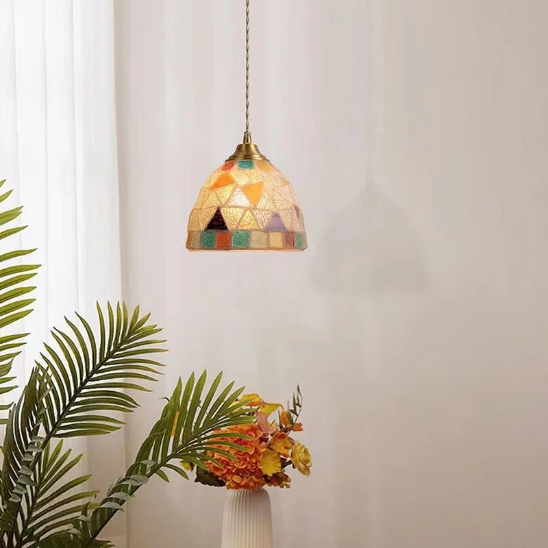 Scandinavian Mosaic Shell Pendant Light – Colorful Mediterranean Hanging Lamp