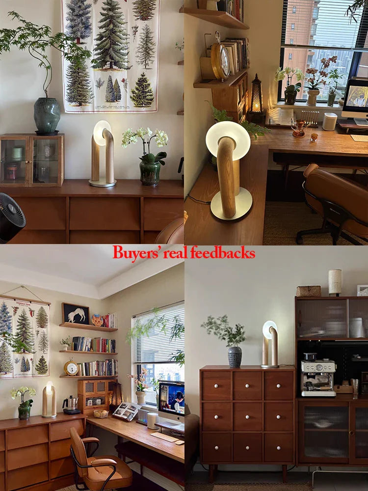 Solid Wood Touch Table Lamp – Dimmable LED Bedside Light