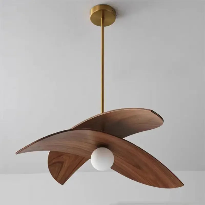 Modern Walnut Wood Pendant Light – Sculptural Minimalist Hanging Lamp