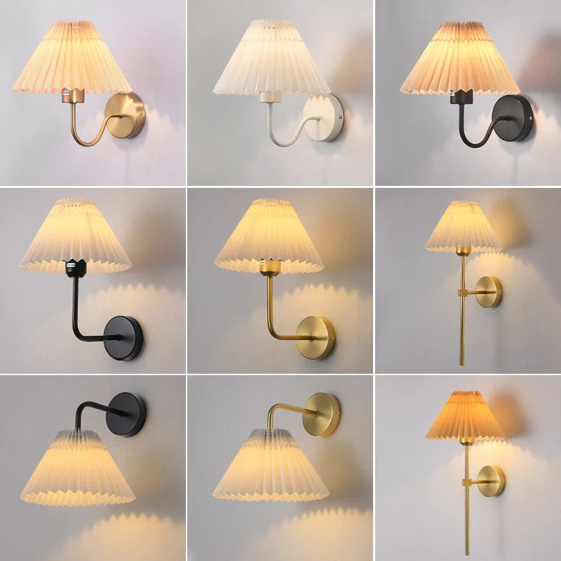 Modern Simple Wall Lamps LED Metal Curved Pleated Lampshade Wall Lamp Nordic Room Decor Living Room Aisle Background Wall Lights