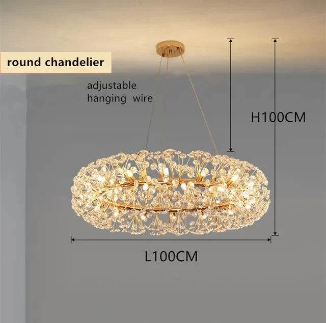 New Design Sun Flower Crystal Chandeliers for Living Room Kitchen Island Loft  LED Pendant Lighting House Decor Suspension Lamp