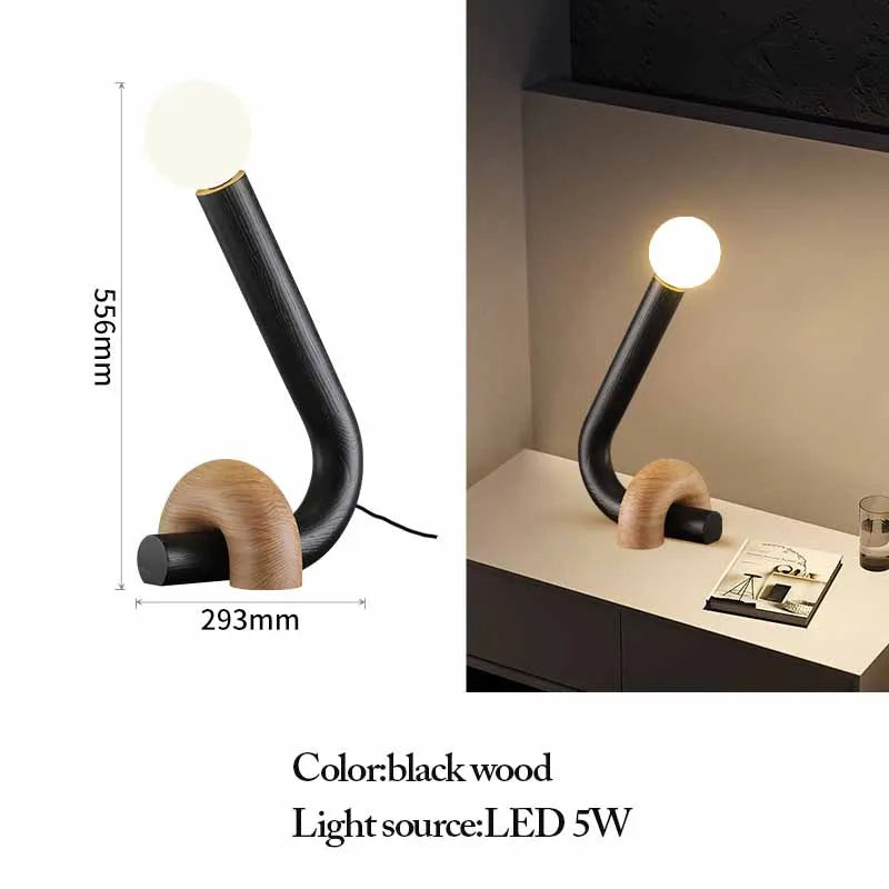 Modern Wooden Table Lamp – Sculptural LED Desk Light