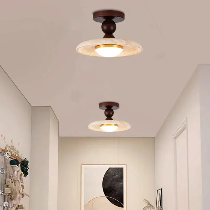 Yellow Cave Stone Walnut wood Corridor Light Japanese Wabi Sabi Style Balcony Entrance foyer Staircase Bedroom Ceiling Light