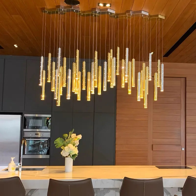 Modern Gold/Silver Cylindrical Lampshade LED Ceiling Chandelier Lighting,Living Dining Room Restaurant Combinable Decoration