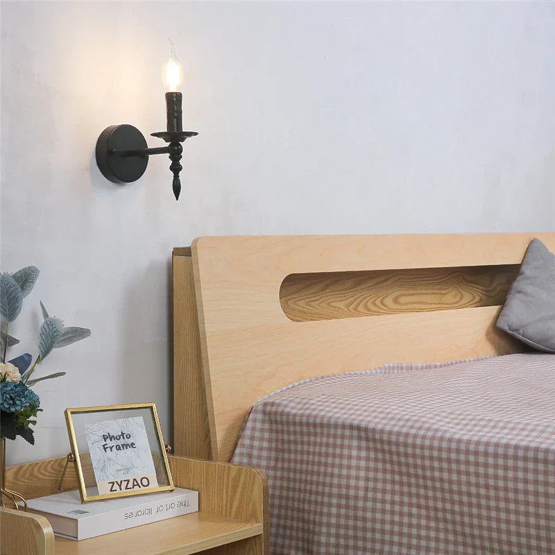 Nordic Vintage Iron Art Wall Lamps Black Led E14 Wall Lights American Retro Loft Sconces Light Fixtures Bedside Candle Wall Lamp