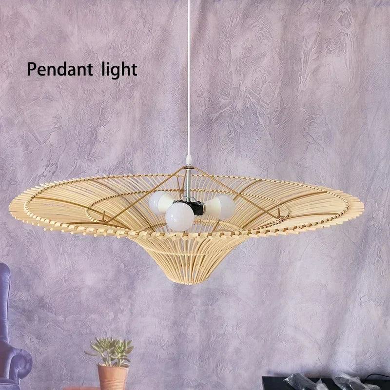 Handmade Rattan Weaving Creative Led Chandelier Restaurant Bar Chinese Tea Room Homestay Bedroom Pendant Lamp Art Decor Lighting