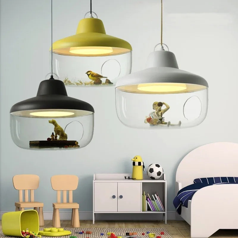 Nordic Cartoon Glass Pendant Light – Kids Room Decorative Hanging Lamp