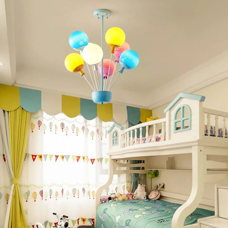 Kids Balloon House Chandelier – Colorful Wooden Ceiling Light for Children’s Room
