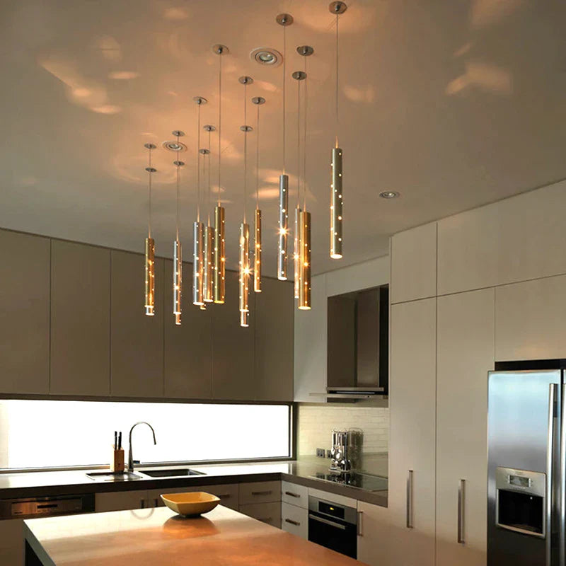 Modern Gold/Silver Cylindrical Lampshade LED Ceiling Chandelier Lighting,Living Dining Room Restaurant Combinable Decoration