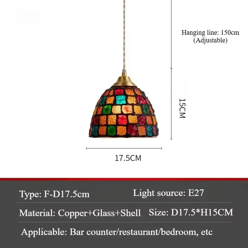 Scandinavian Mosaic Shell Pendant Light – Colorful Mediterranean Hanging Lamp