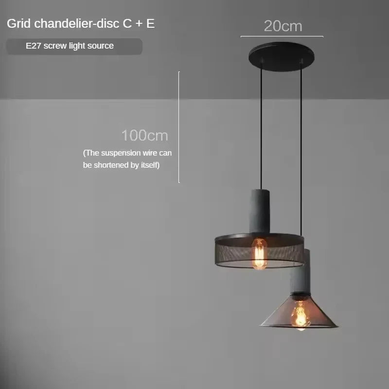 Industrial Mesh Pendant Light – Cement & Metal Hanging Ceiling Lamp