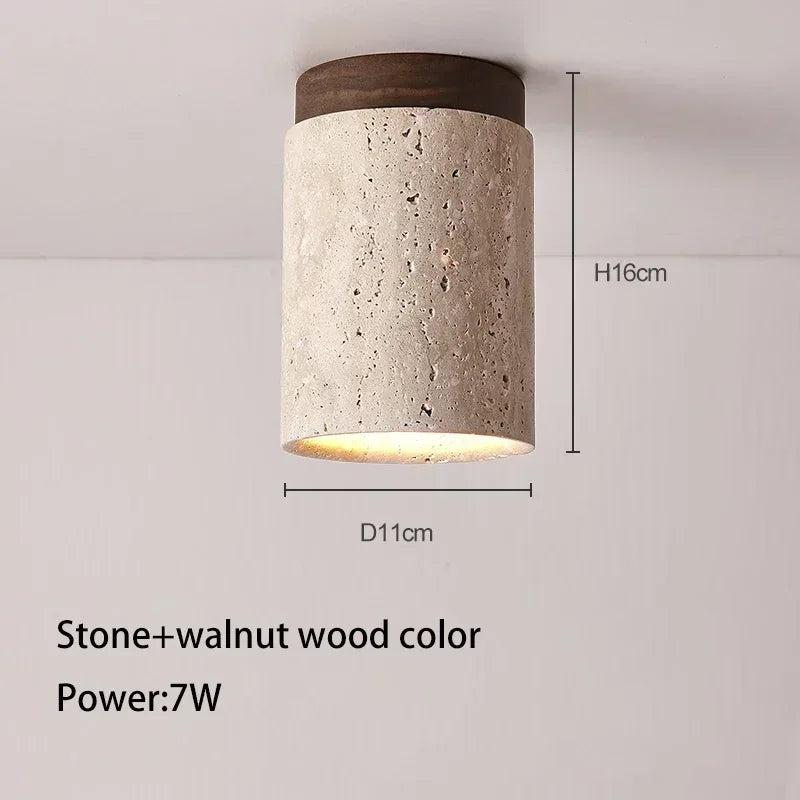 Led Ceiling Lamp Surface Mounted Downlight Japanese Style Stone Wood Light Round 110V220V For Living Room Corridor Porch Balcony