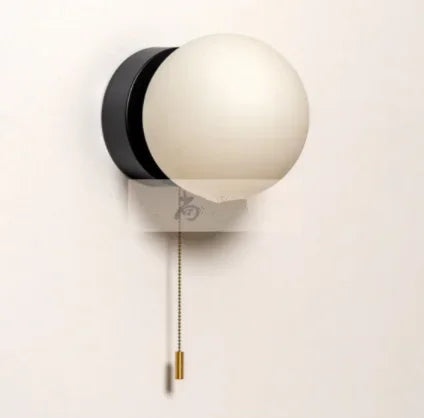 Modern Globe Wall Light with Pull Cord – Minimalist Bedside Wall Lamp