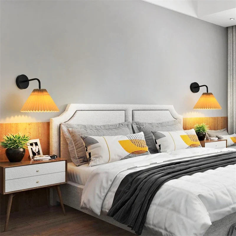 Modern Simple Wall Lamps LED Metal Curved Pleated Lampshade Wall Lamp Nordic Room Decor Living Room Aisle Background Wall Lights