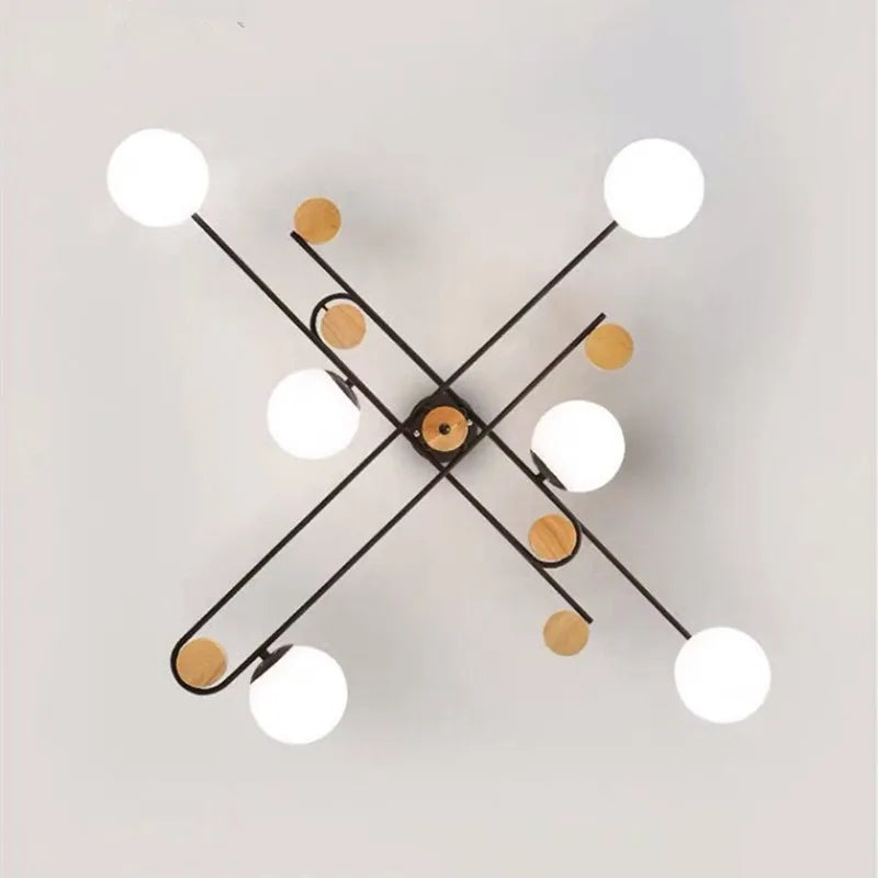 Vintage chandelier geometric magic bean restaurant iron wood light living room Nordic bubble lights bedroom lounge lights