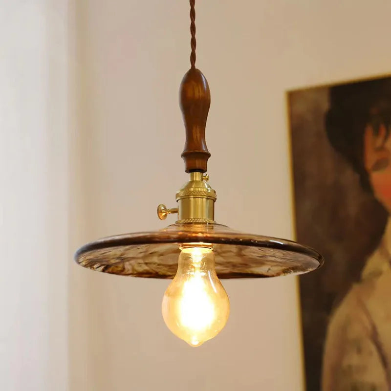 Noridc Amber Glass Pendant Lights Bedroom Living Room Dinning Room Modern Hanging Lamp Retro Decoration Pendant Light
