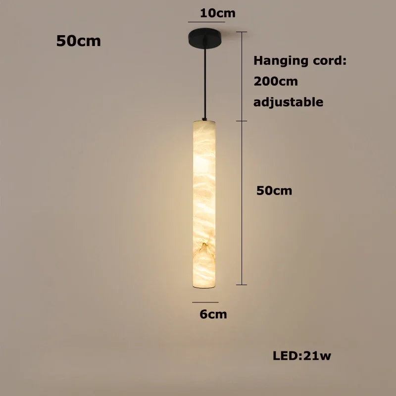 Modern Marble Tube Pendant Light – Minimalist LED Hanging Lamp for Dining Room & Kitchen Island