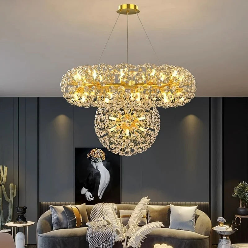 New Design Sun Flower Crystal Chandeliers for Living Room Kitchen Island Loft  LED Pendant Lighting House Decor Suspension Lamp