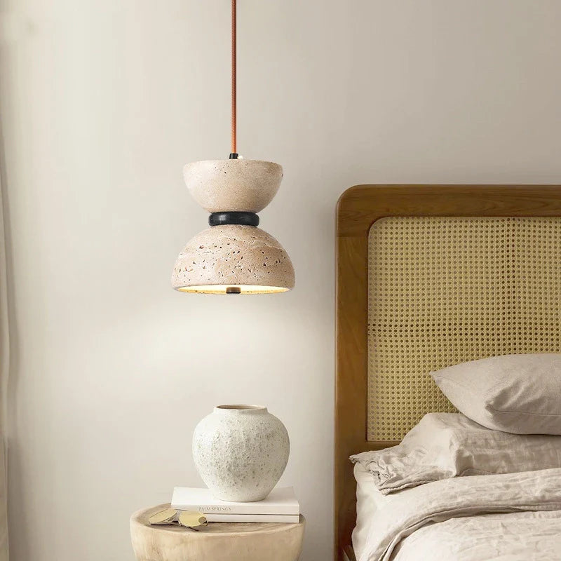 Travertine Stone Pendant Light – Mediterranean Modern LED Hanging Lamp