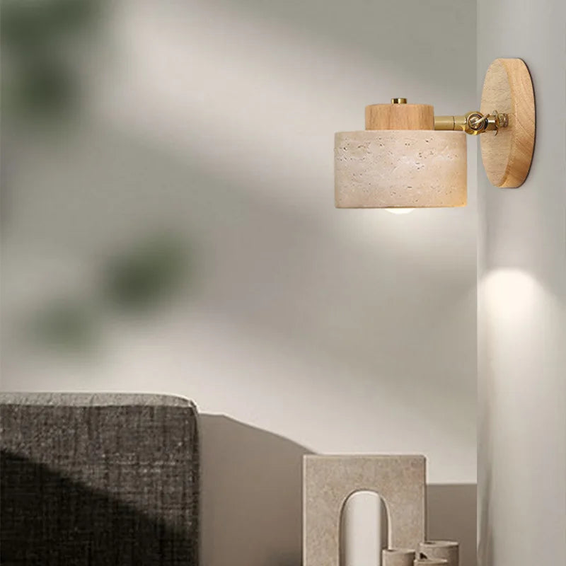 Yellow cave stone Japanese-style wabi-sabi bedroom bedside wall lamp, retro homestay study, rotatable wall lamp with switch for