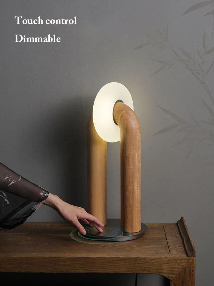 Solid Wood Touch Table Lamp – Dimmable LED Bedside Light