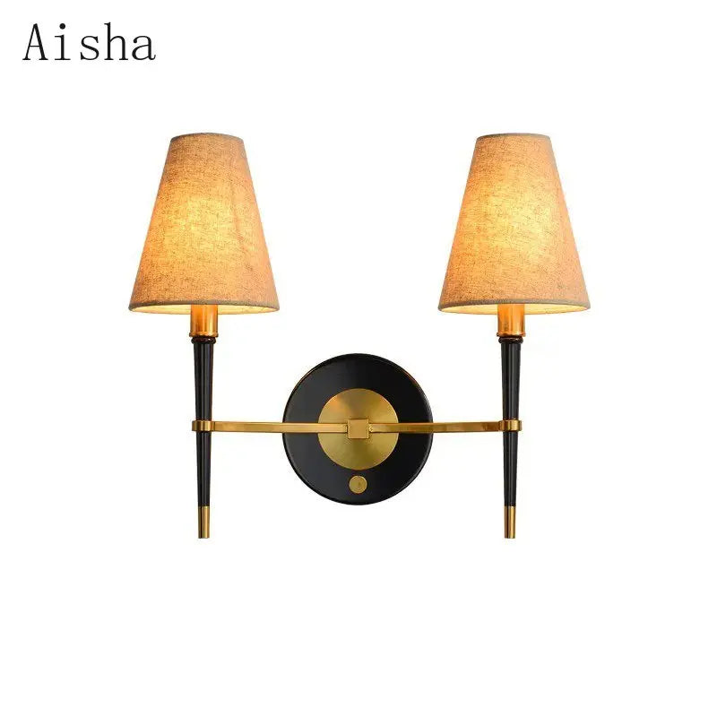 Modern Black & Gold Wall Lamp with Fabric Shade