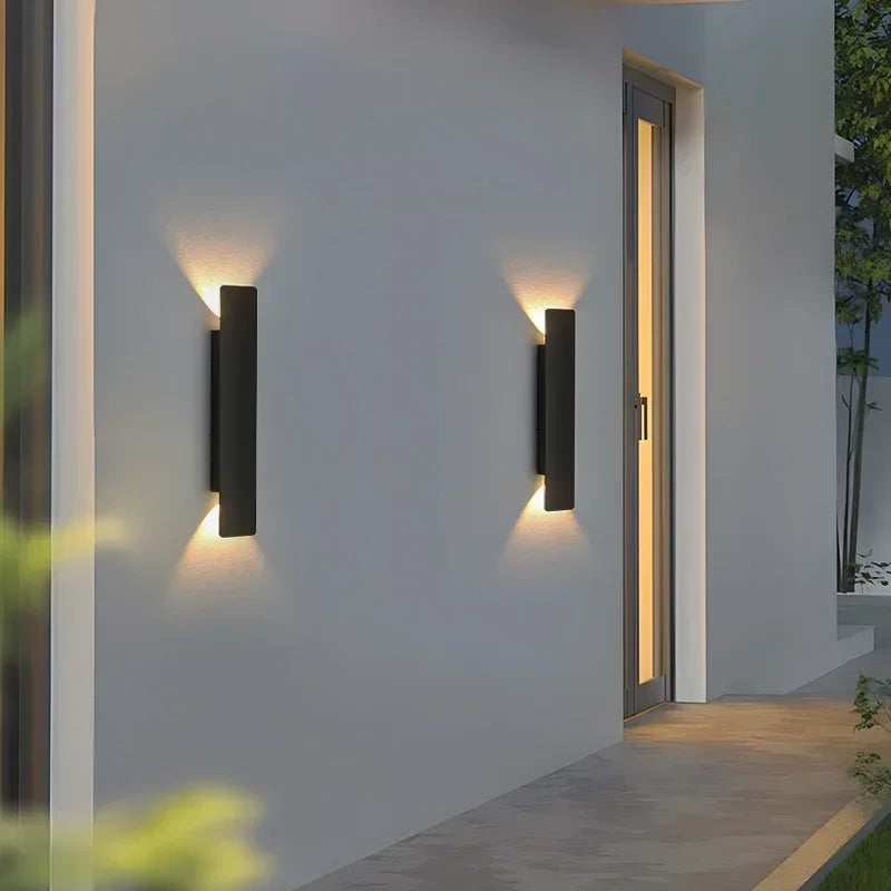 Outdoor Waterproof Wall Lamps Strip Aluminum Wall Lights 18W LED Black Wall Lamp Bedroom Exterior Outdoor Lighting Fixtures