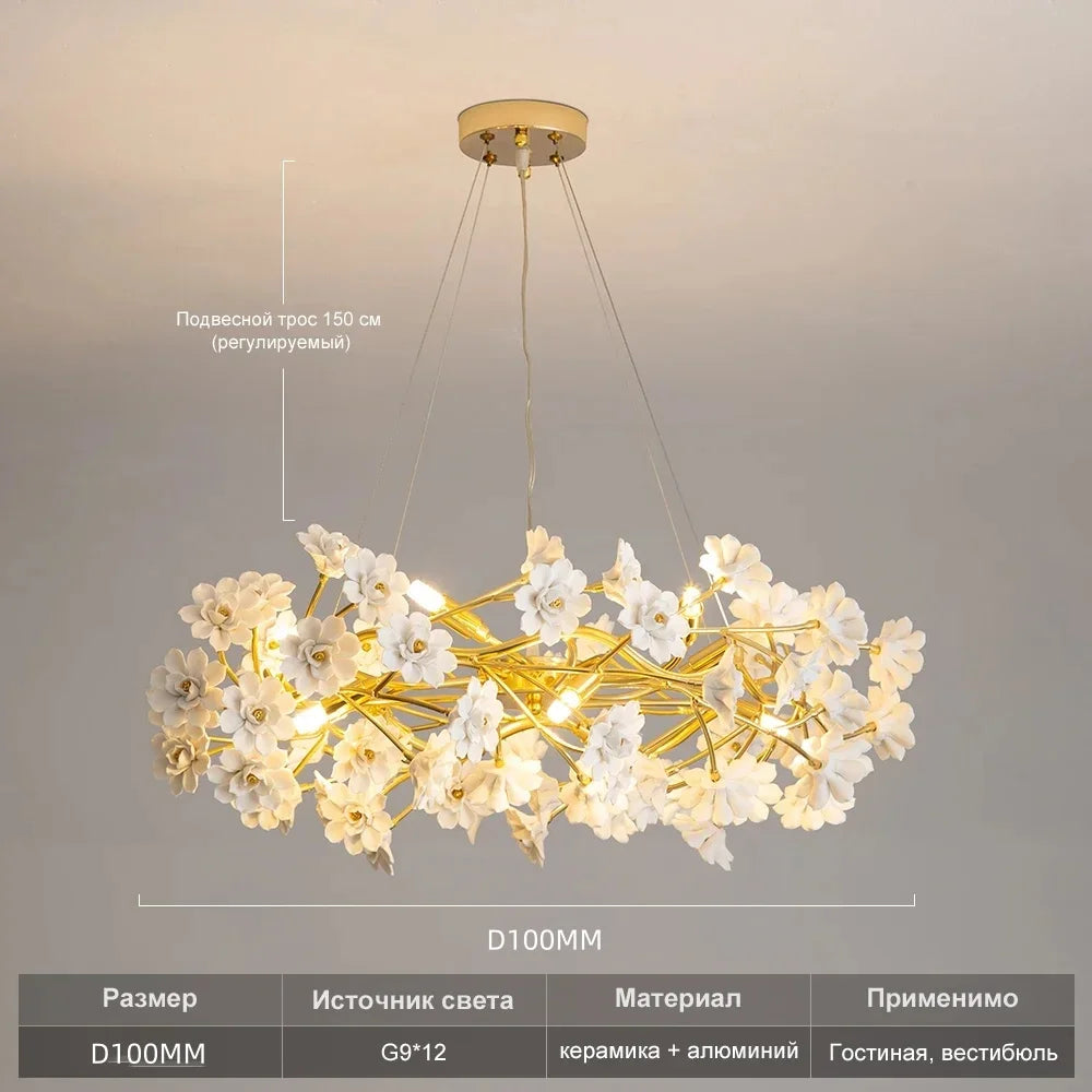 Italian Designer Floral Ceramic Chandelier Dining Room Bedroom Hotel Romantic Luxury LEDPendant Lamp Home Decor Lighting Fixture
