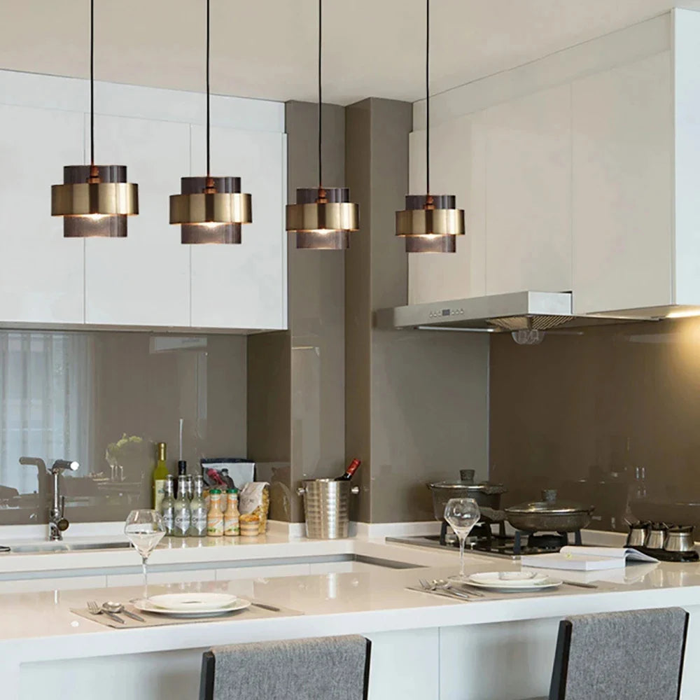 Nordic Glass Pendant Light – Modern Brass & Smoke Glass Hanging Lamp