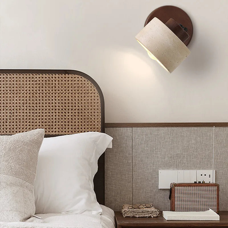 Yellow cave stone Japanese-style wabi-sabi bedroom bedside wall lamp, retro homestay study, rotatable wall lamp with switch for