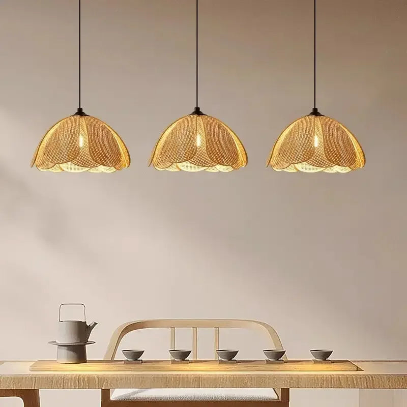 Modern Rattan Pendant Light Set – 3 & Single Hanging Ceiling Lamps